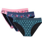 Three-Piece Floral Print Menstrual Brief Set with Contrast Waistbands