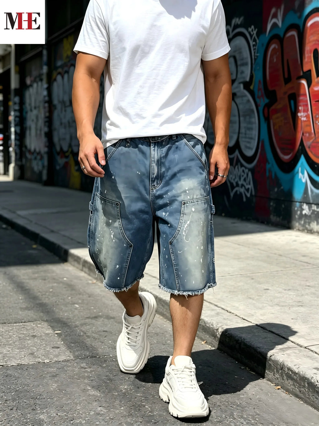 Men's Relaxed Denim Cargo Shorts with Utility Pockets and Garment Washed Casual Streetwear Fit