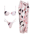 Retro Swirl Print Bandeau Swim Set with Matching Cascading Sarong
