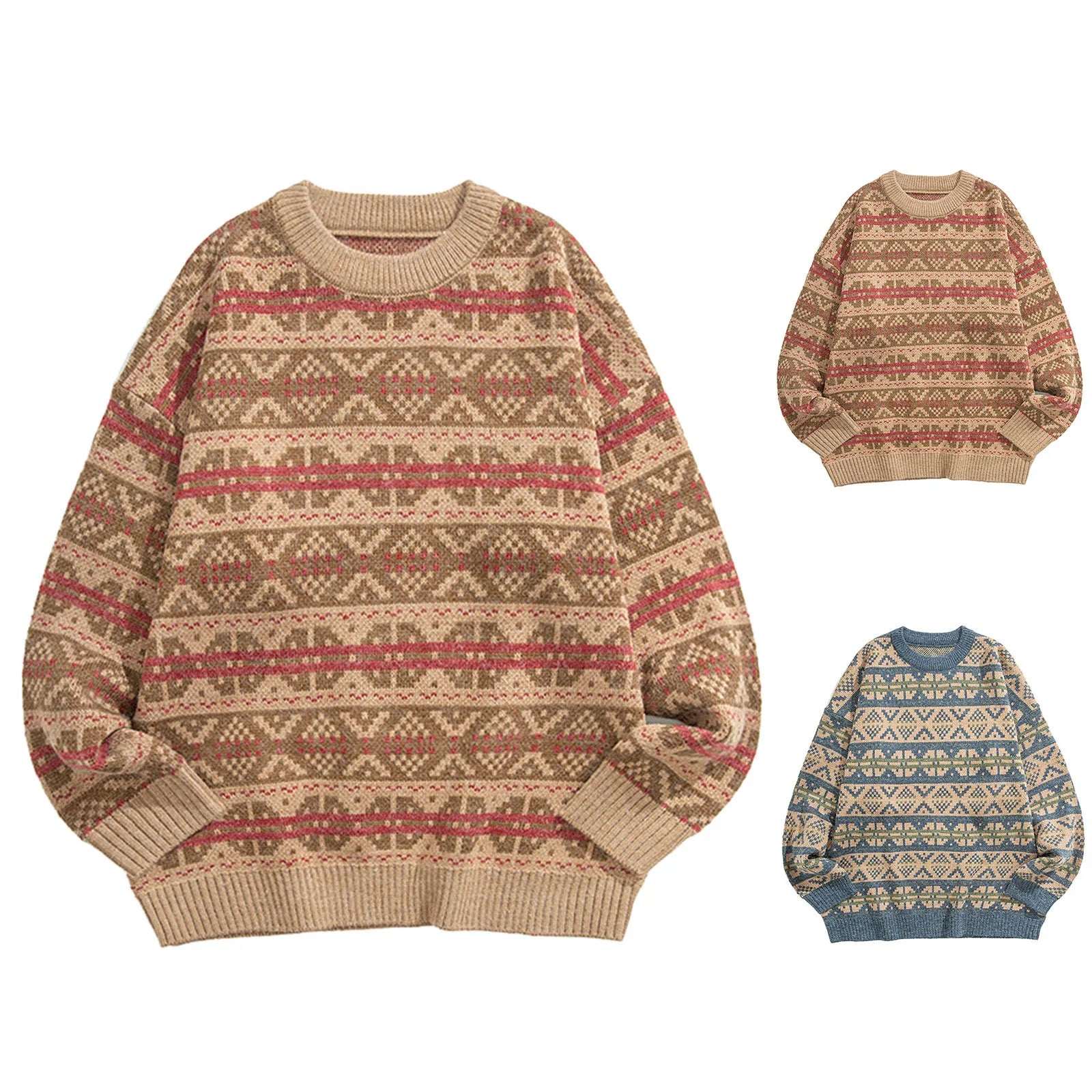 Men's Vintage Inspired Pattern Knit Relaxed Streetwear Sweater Pullover