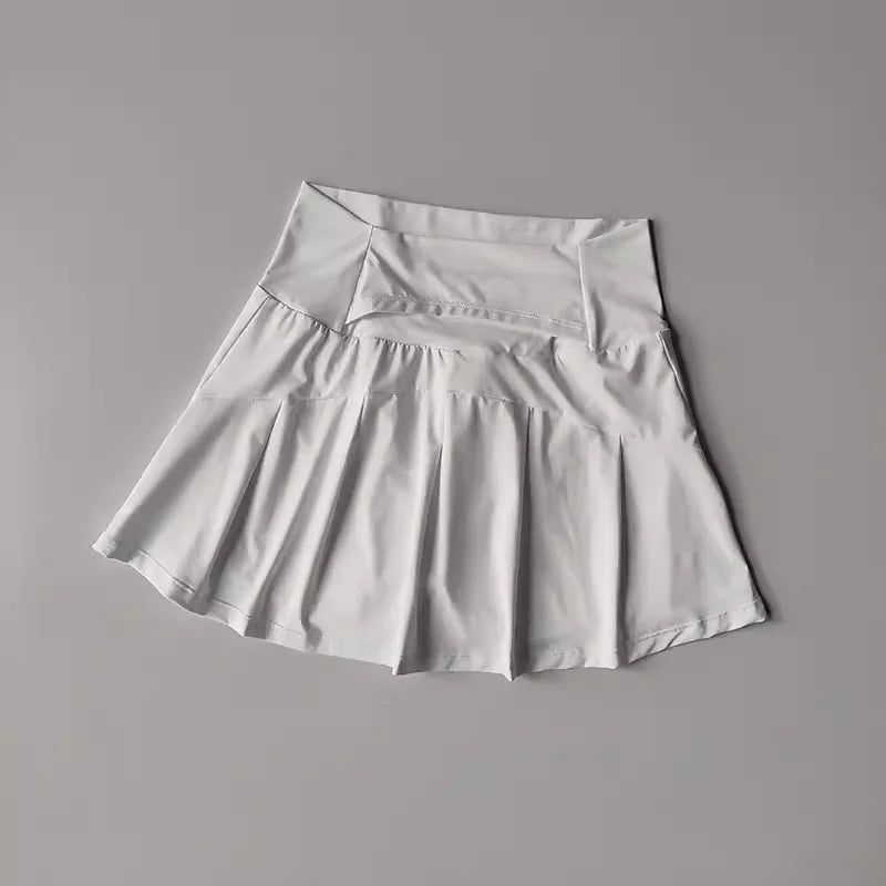 High Waist Performance Tennis Skort with Built-In Shorts and Pleats