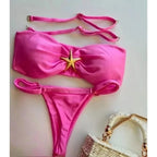 Fierce Mixed Animal Print Bandeau Bikini with Center O-Ring Hardware