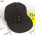 Studded Flat Brim Baseball Cap with Decorative Rivet Details for Y2K Streetwear Fashion
