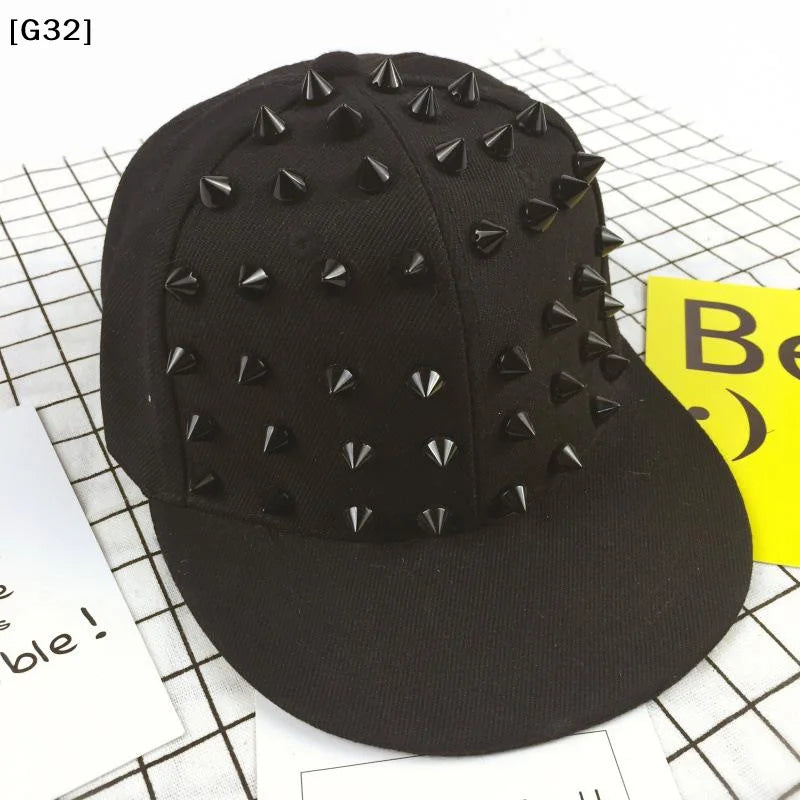Studded Flat Brim Baseball Cap with Decorative Rivet Details for Y2K Streetwear Fashion
