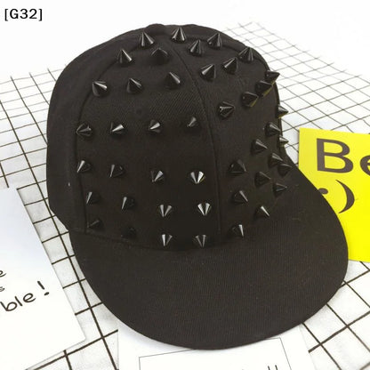 Studded Flat Brim Baseball Cap with Decorative Rivet Details for Y2K Streetwear Fashion