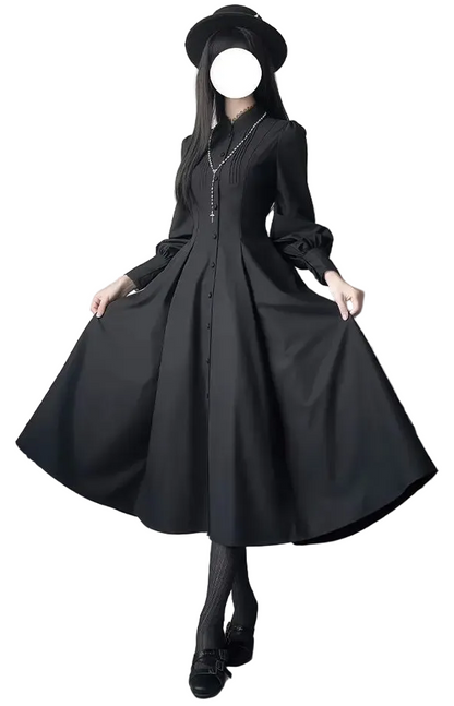 Victorian Gothic Hooded Dress with Layered Alternative Fashion Silhouette