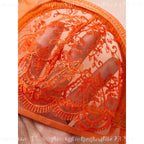 Vibrant Orange Strappy Lace Push-Up Bra and Thong Set
