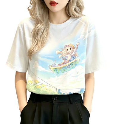 Sunset Adventure Anime Graphic Soft Cotton Kawaii Casual T-Shirt
