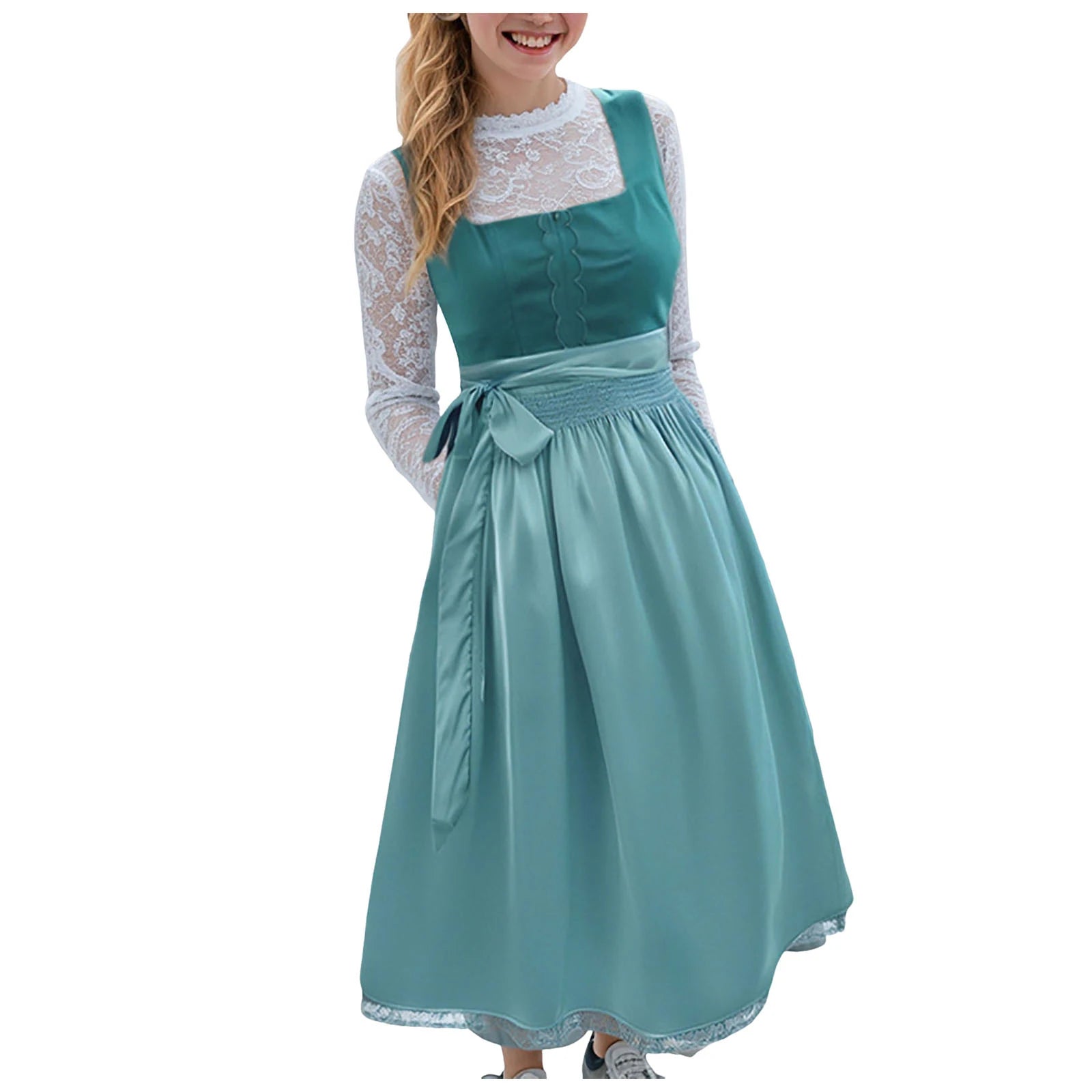 Vintage Inspired Lace Up Bodice Cottagecore Alternative Midi Dress