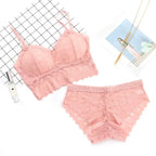Scalloped Floral Lace Longline Camisole Bralette and Seamless Laser-Cut Brief Set