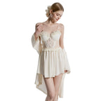 Romantic Cream Tulle Camisole Nightdress with Floral Lace Appliqué
