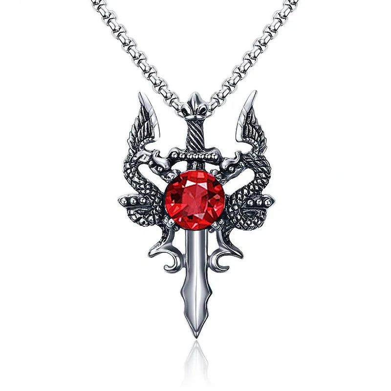 Dragon Sword Cross Pendant Necklace for Gothic Alternative Fashion