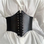 Faux Leather Lace-Up Waist Belt Corset with Wide Structured Design