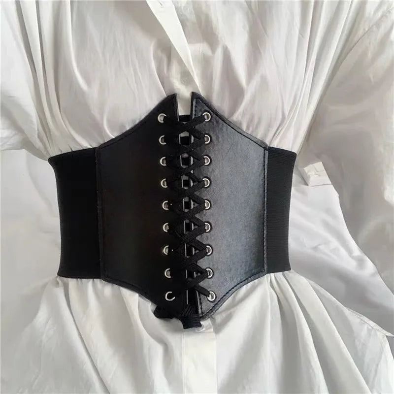 Faux Leather Lace-Up Waist Belt Corset with Wide Structured Design