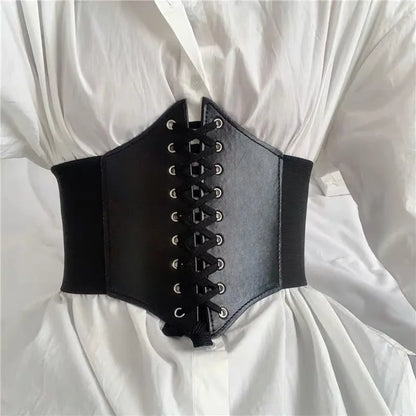 Faux Leather Lace-Up Waist Belt Corset with Wide Structured Design