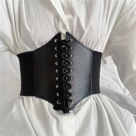 Faux Leather Lace-Up Waist Belt Corset with Wide Structured Design