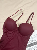 V-Neck Seamless-Looking Bodysuit with Built-In Molded Cups and Adjustable Straps