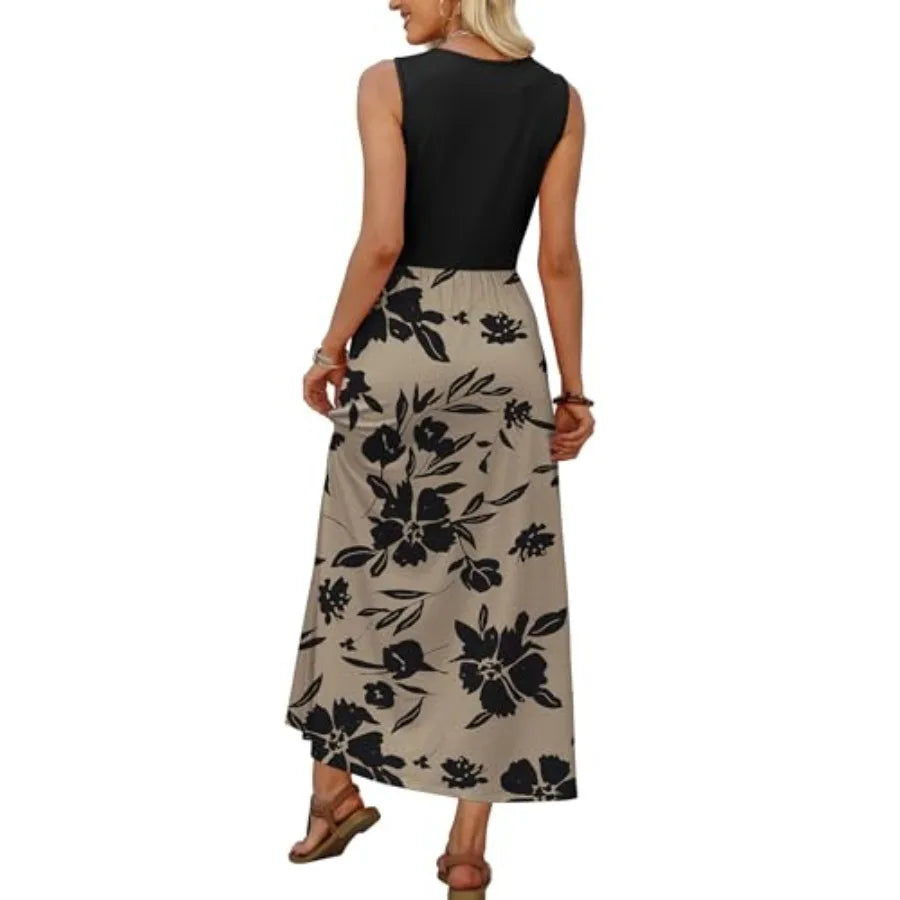 Printed Empire Waist Sleeveless Maxi Dress with Relaxed Contemporary Styling