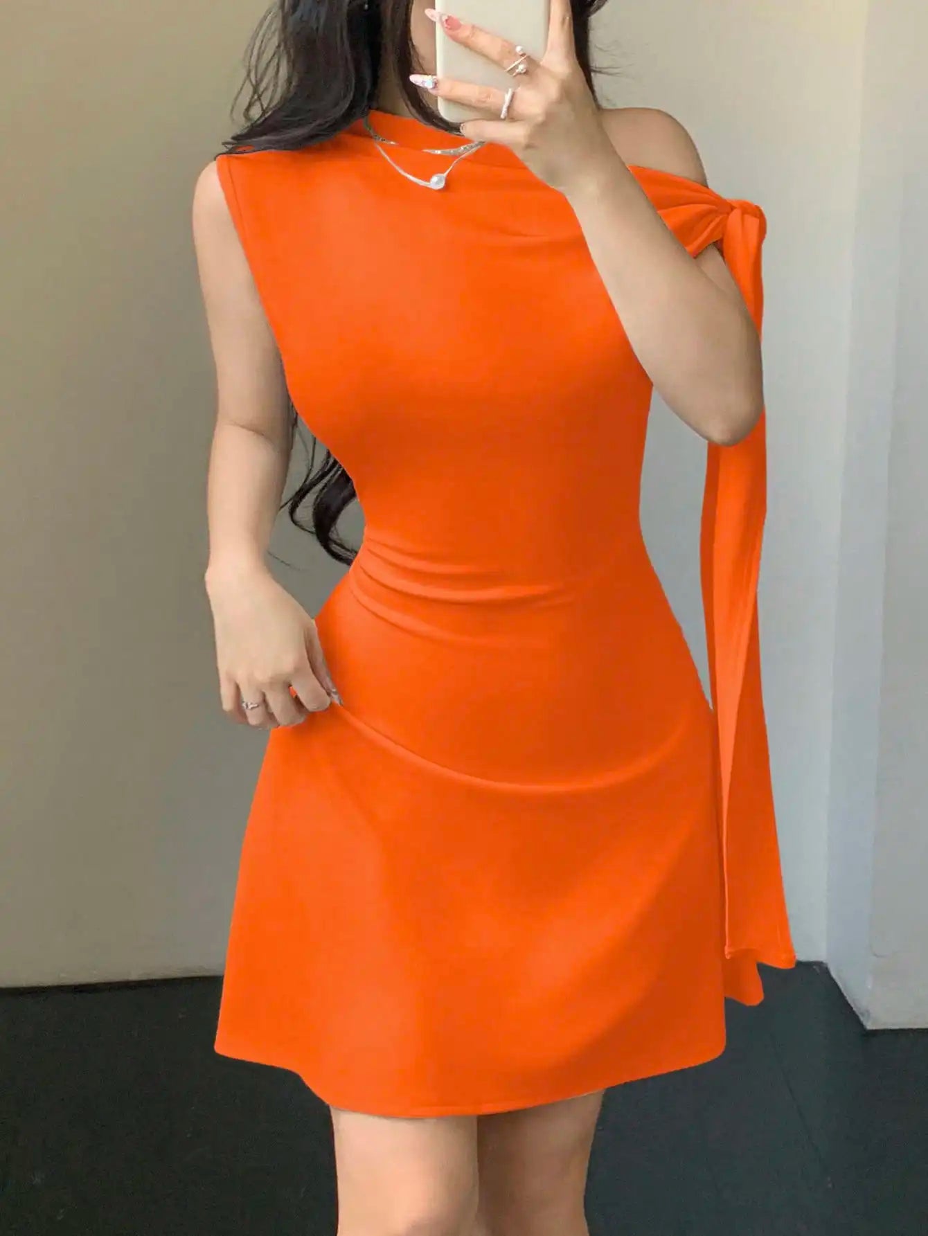 One Shoulder Mini Dress with Draped Detail and Elegant Asymmetrical Silhouette