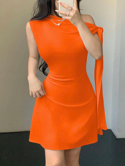 One Shoulder Mini Dress with Draped Detail and Elegant Asymmetrical Silhouette