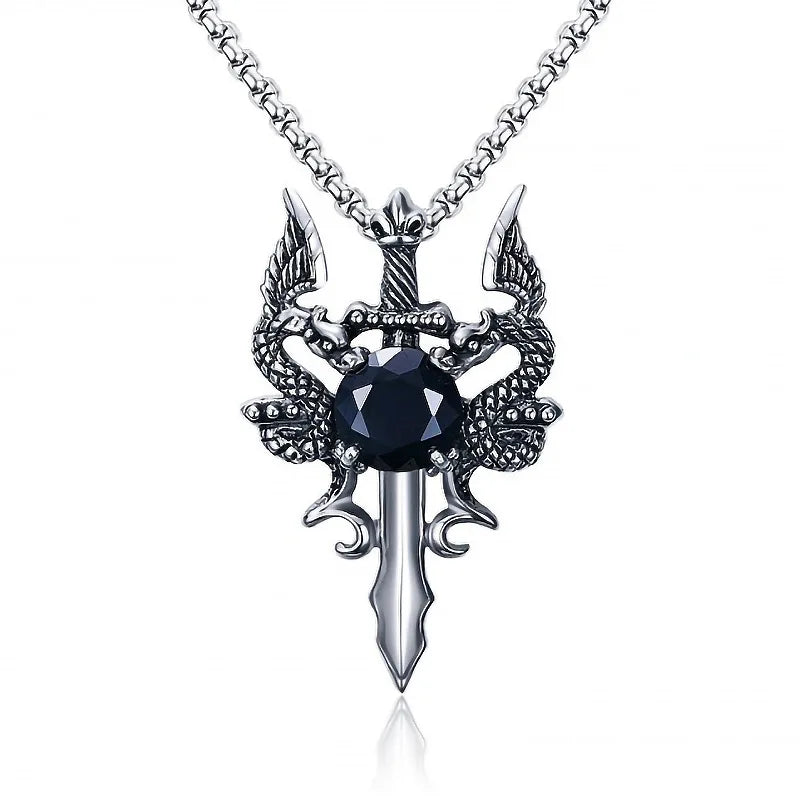 Dragon Sword Cross Pendant Necklace for Gothic Alternative Fashion