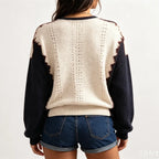 Women's Contrast Sleeve Relaxed Fit Contemporary Streetwear Knit Sweater