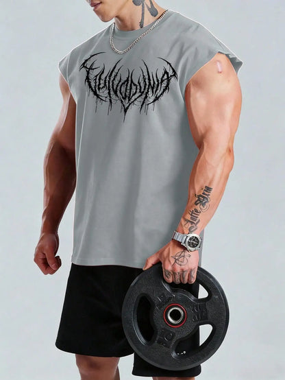 Manga-Inspired Cotton Sleeveless Tank Top with Dark Gothic Lettering Streetwear Aesthetic