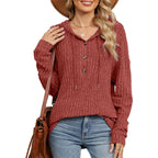 Women's Ribbed Knit Hooded Sweater with Relaxed Fit for Cozy Everyday Layering