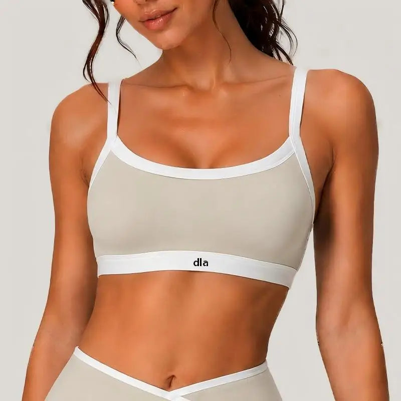 Black Contrast-Trim Scoop Neck Sports Bra with Athletic Underband