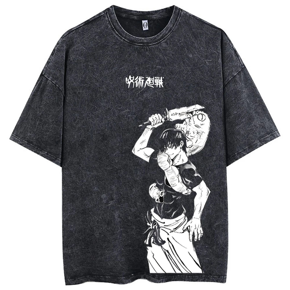 Anime Goth Character Art Oversized Washed Streetwear Graphic Tee