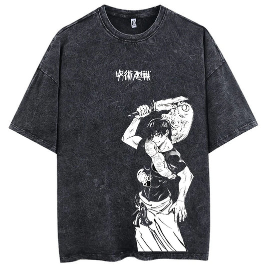 Anime Goth Character Art Oversized Washed Streetwear Graphic Tee