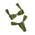 Olive Green Bralette Bikini with Metallic Starfish Hardware