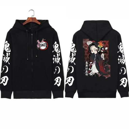 Anime-Inspired Action Manga Zip Hoodie with Retro Streetwear Artwork