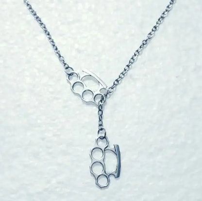 Neo Gothic Lariat Necklace with Edgy Pendant Alternative Statement Design