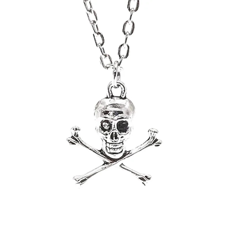 Skull and Crossbones Pendant Necklace for Gothic Grunge and Y2K Style