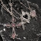 Gothic Heart Cross Pendant Necklace Set With Dark Romantic Charm Details
