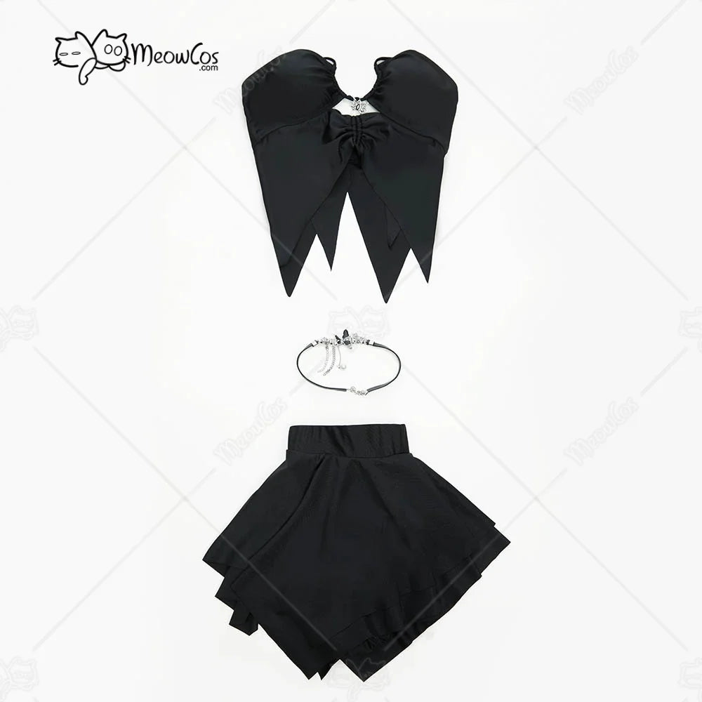 Women's Halter Cutout Two Piece Swim Set with Layered Skirt and Necklace Accessory