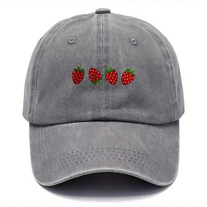 Vintage Washed Baseball Cap Embroidered Fruit Detail Curved Brim Casual Streetwear Hat