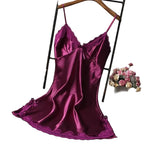 Women's Lace-Trim V-Neck Camisole Nightgown, Sleeveless Knee-Length Slip Dress with Delicate Patchwork Detailing for Sleepwear