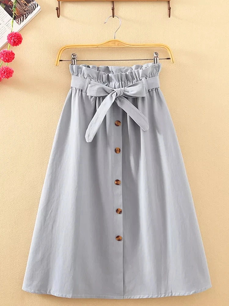 High Waist Pleated Midi Skirt with Button Front Elegant Contemporary Everyday Fashion