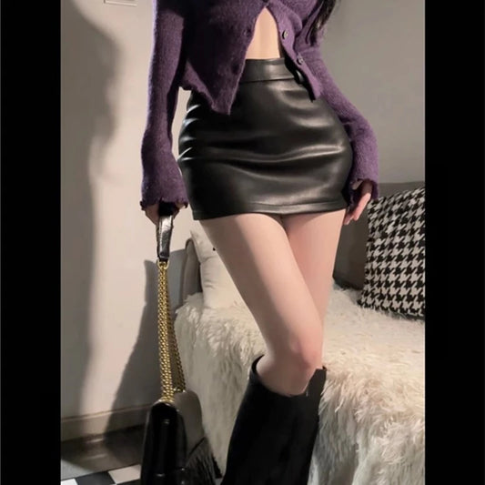 High Waist Faux Leather Mini Skirt with Sleek Bodycon Streetwear Fit
