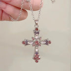 Crystal Cross Pendant Necklace for Gothic Y2K and Dark Feminine Fashion