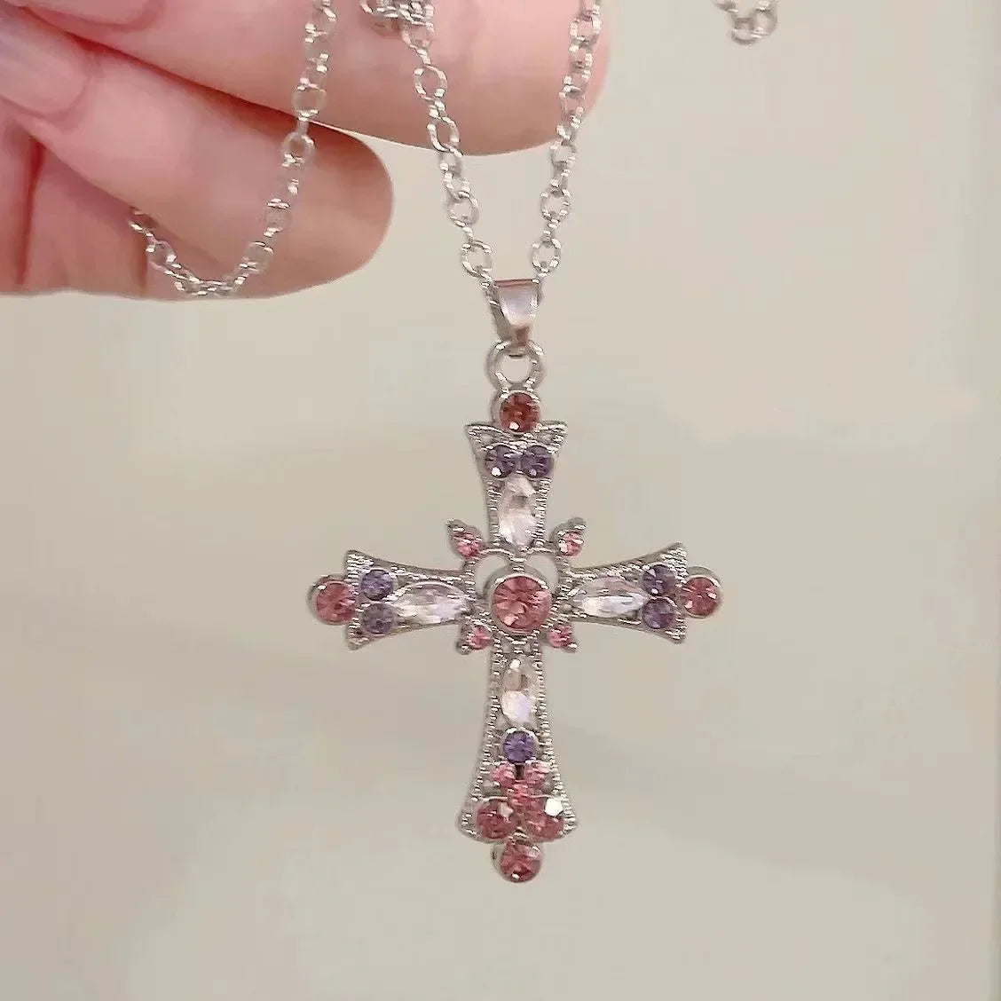 Crystal Cross Pendant Necklace for Gothic Y2K and Dark Feminine Fashion