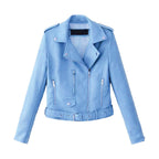 Women's Belted Faux Leather Moto Jacket with Asymmetrical Zip Streetwear Outerwear Style