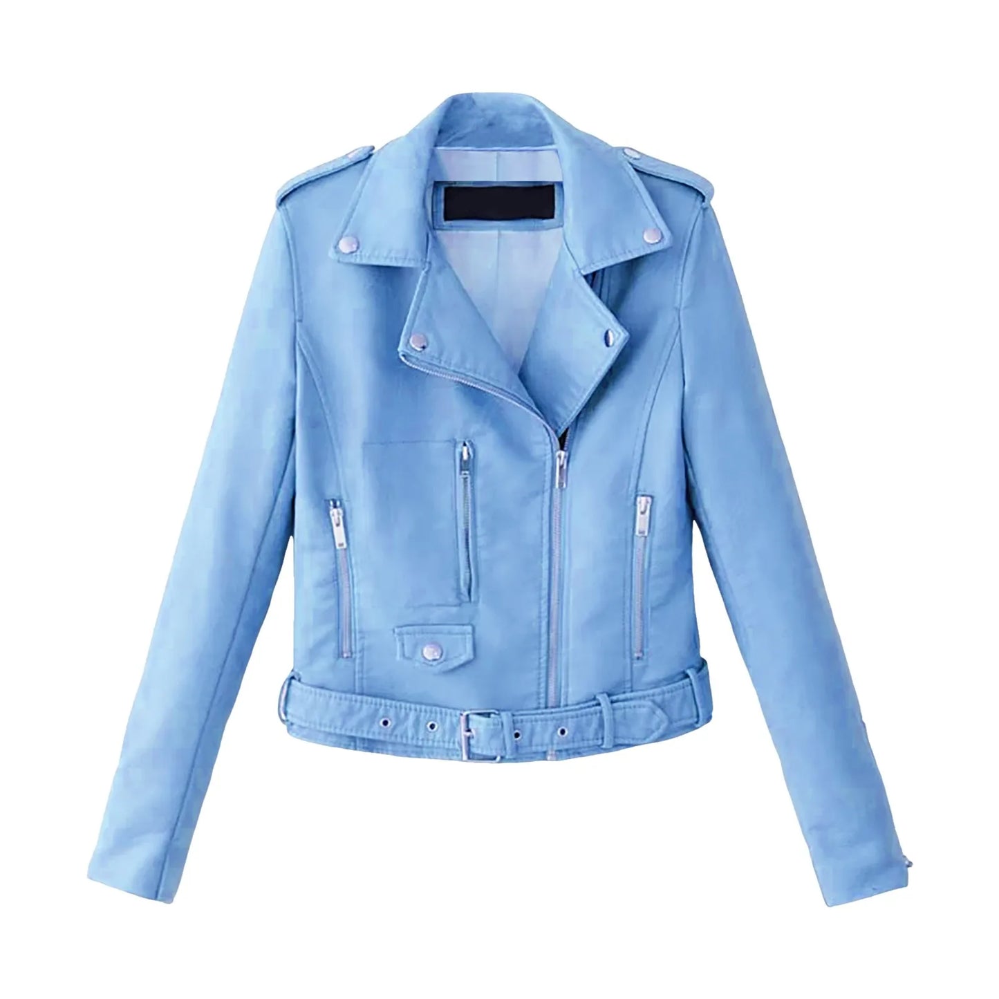Women's Belted Faux Leather Moto Jacket with Asymmetrical Zip Streetwear Outerwear Style