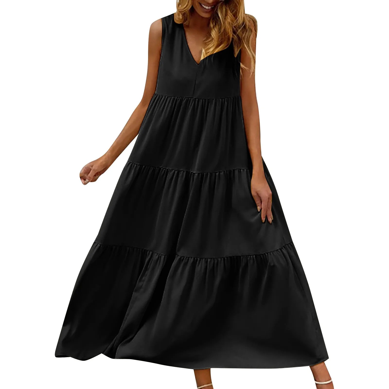 Flowing Tiered Maxi Dress With Relaxed Shape And Soft Movement
