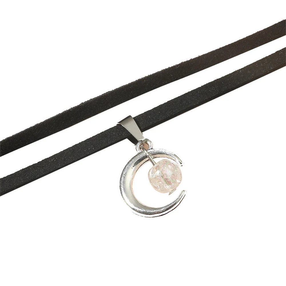 Celestial Moon Pendant Choker Necklace for Gothic Y2K and Dark Feminine Fashion Styling