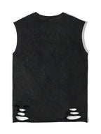 Distressed Cotton Sleeveless Tank Top with Minimalist Alternative Streetwear Punk Fashion Details