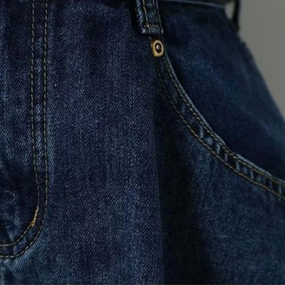 Structured High Waist Denim Skort With Wide A-Line Streetwear Silhouette