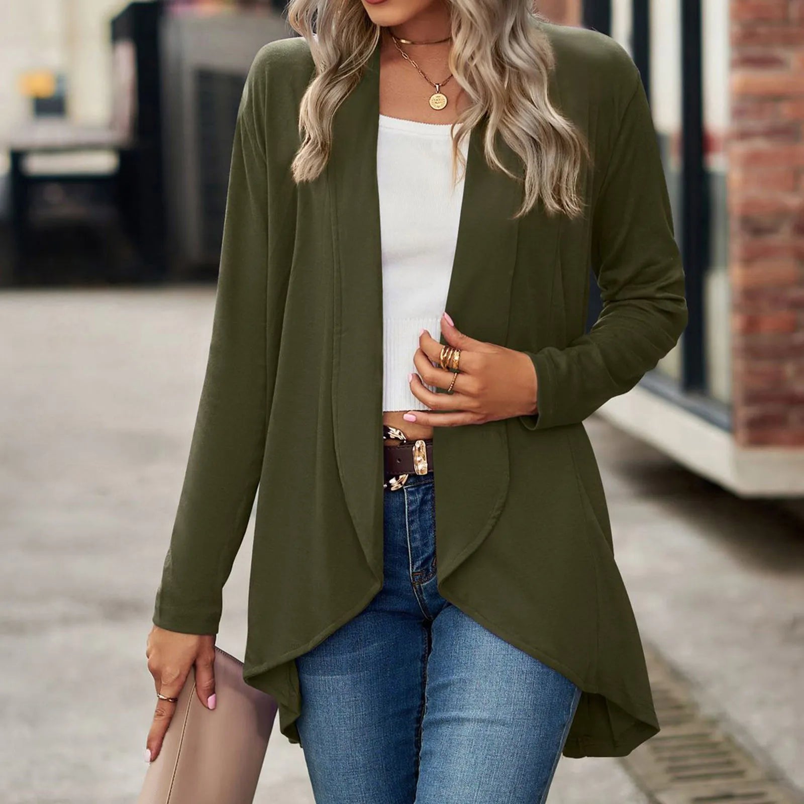 Women's Lightweight Open Front Long Cardigan with Pockets and Relaxed Fit